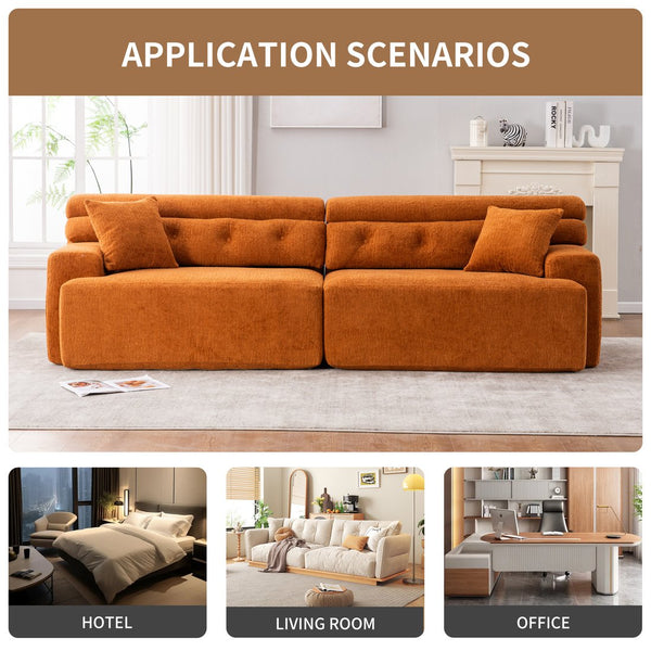 English Elm LY-029 Amber Orange Reconfigurable 4-Seater Modular Sofa with Wood-Grain Chenille, 2 Pillows, Cozy Comfort W2231S00022