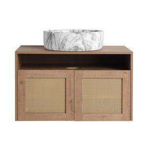 English Elm 30" Wall Mounted Bathroom Vanity Oak Finish Ceramic Art Sink Soft Close Storage W999S00493