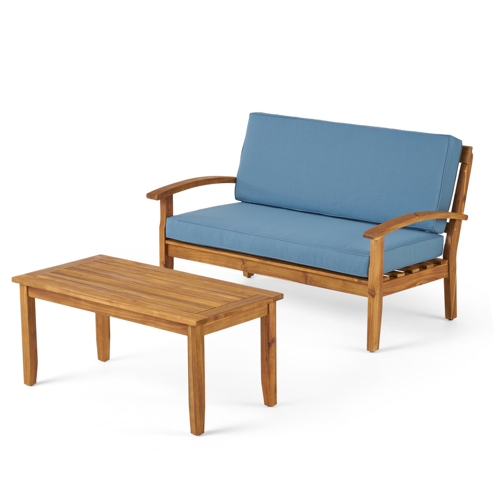 English Elm Christopher Knight Home® - Peyton Loveseat & Coffee Table Set – Stylish Outdoor Relaxation With Weather-Resistant Cushions 57972.00SETBLU