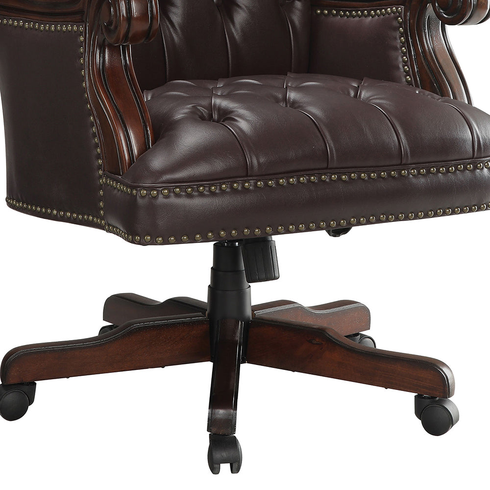 English Elm Everly Dark Brown Tufted Adjustable Height Office Chair with Plush Leatherette, Ergonomic Comfort and Timeless Style B062P328649