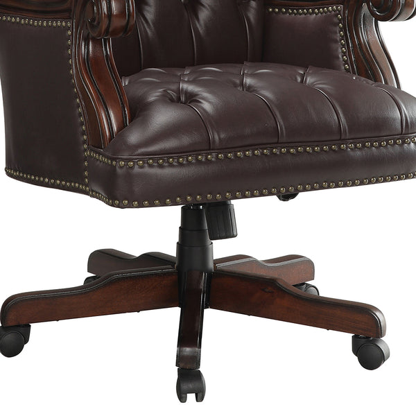 English Elm Everly Dark Brown Tufted Adjustable Height Office Chair with Plush Leatherette, Ergonomic Comfort and Timeless Style B062P328649