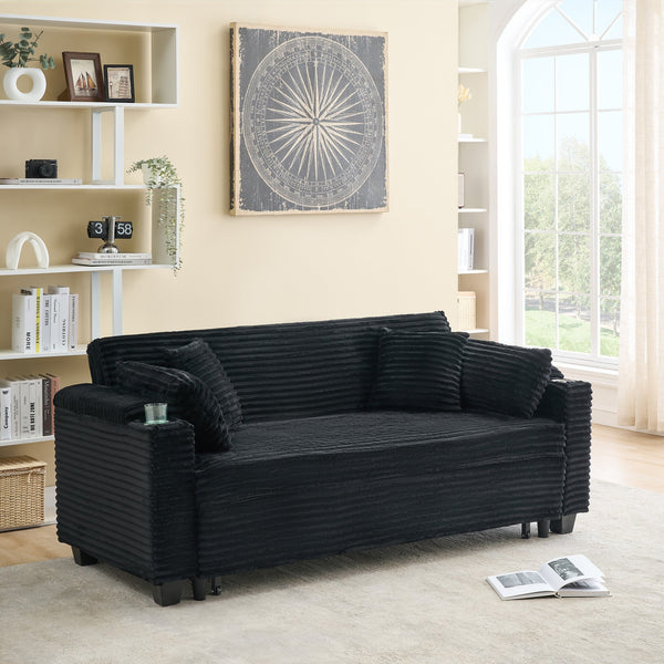 English Elm 80 Inch Black Corduroy Sofa Bed – Versatile, Comfortable, And Stylish For Living Room & Apartment Use W1658P269824