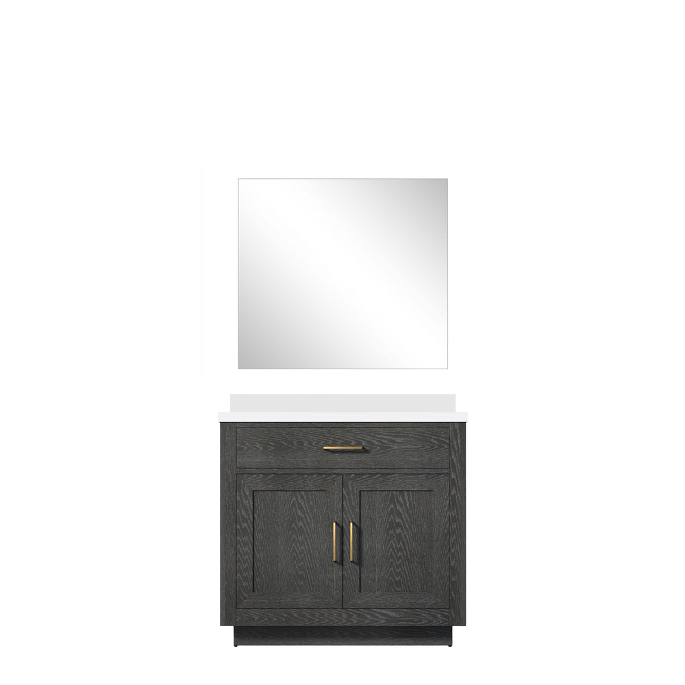 English Elm Black Oak Single Bath Vanity Set With Cultured Marble Top & Frameless Mirror For Elegant Bathrooms B2731S02116