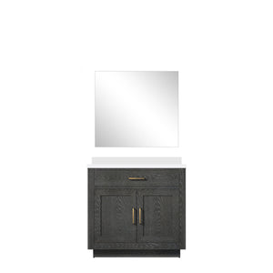 English Elm Black Oak Single Bath Vanity Set With Cultured Marble Top & Frameless Mirror For Elegant Bathrooms B2731S02116