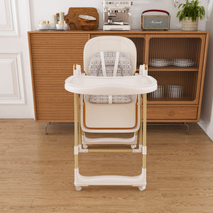 English Elm Convertible Baby High Chair to Rocker with 5-Point Harness, Foldable Feeding Seat, Quiet Wheels, Easy-Clean Tray and Adjustable Recline for Infants and Toddlers White W2699P371974