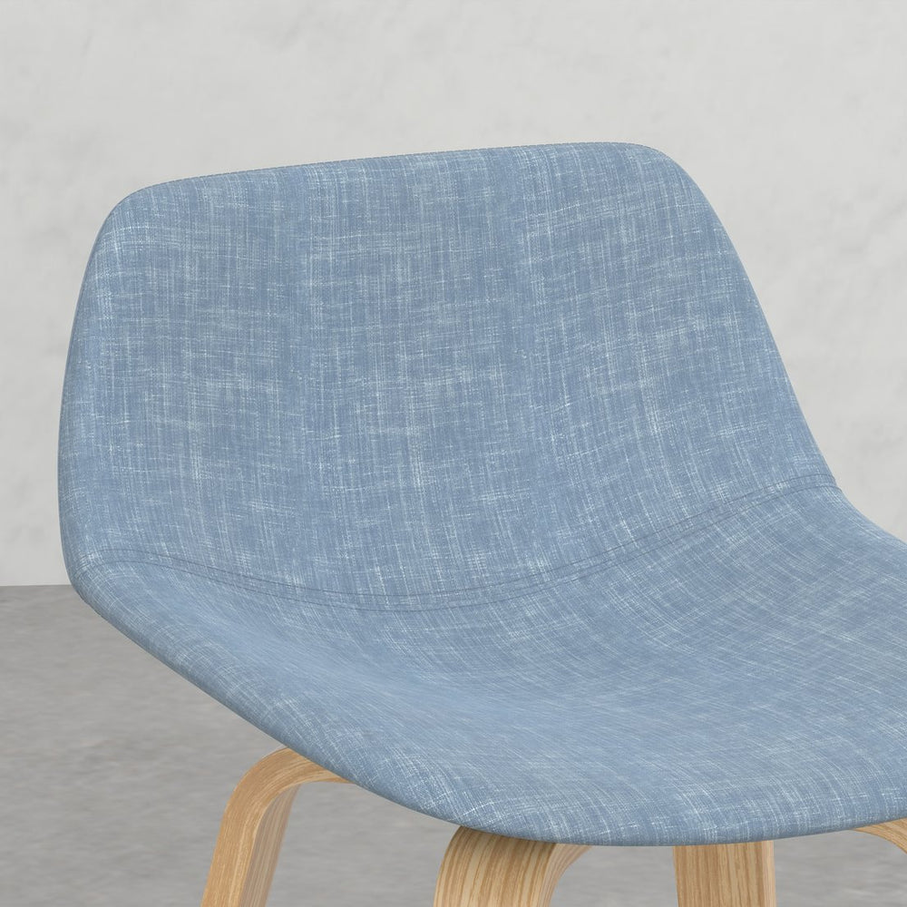 English Elm Harvard Bentwood Counter/Bar Height Stool Set of 2 - Denim Blue Linen-Look Seats, Mid-Century Wood Frame, Chrome Footrest B2732P253615