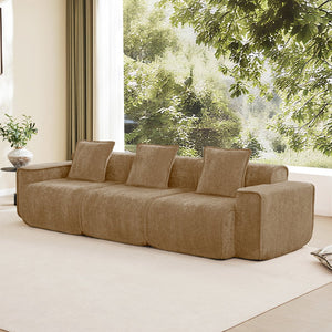 English Elm Streamlined Modular Cloud Sofa Three Seat Velvet Cushions with French Piping for Living Rooms Brown W3041S00372