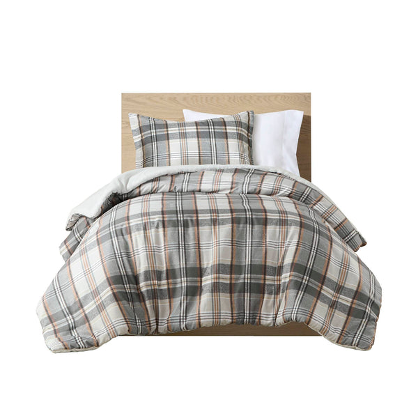 English Elm Plaid Twin/Twin XL Duvet Cover Set - 100% Microfiber, Anti-Microbial, Soft Printed Plaid with Solid Reverse B035P294219