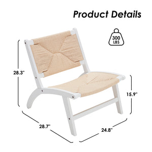 English Elm Modern Boho Accent Chair for Living Room — Scandinavian Cognac Beech Wood, Braided Jute Rope Seat, Cozy Durable Lounge T3623P354962