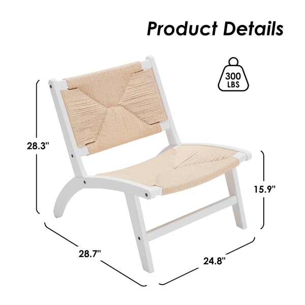 English Elm Modern Boho Accent Chair for Living Room — Scandinavian Cognac Beech Wood, Braided Jute Rope Seat, Cozy Durable Lounge T3623P354962