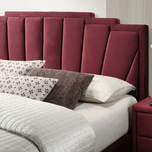 English Elm Glam Plush Flannelette Queen Bed with Shell Tufting and Padded Headboard on Metal Legs for Style Gold,Red 84 L x 26 W x 5 H B2741S00335