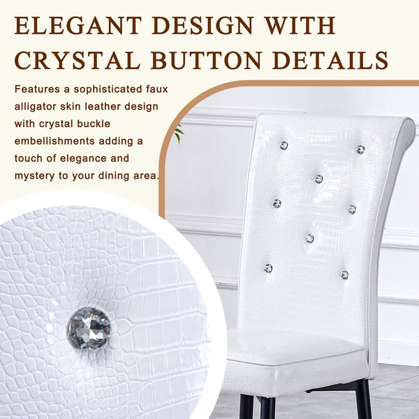 English Elm A Set of 2 Crystal Button Faux Leather Dining Chairs with Embossed Croc Texture White+Black W3226P344024