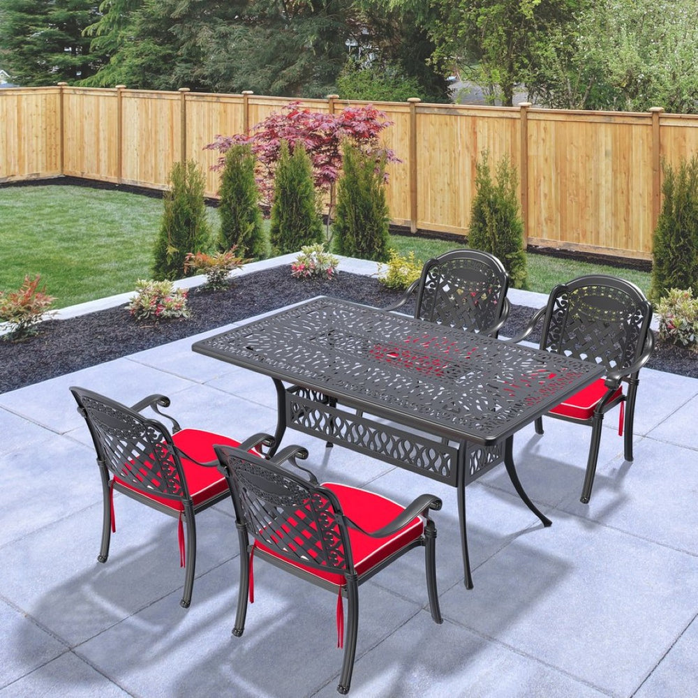 English Elm 5-Piece Cast Aluminum Patio Furniture Set With Red Cushions - Stylish, Durable & Space-Saving Design P1 W1710S00087-GIGA