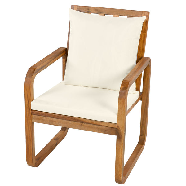 English Elm Outdoor Acacia Wood Dining Set Seats Six with Cushioned Armrest Chairs for Patio Beige,Natural Wood N719Z000200A