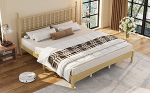 English Elm King Rubberwood Platform Bed Sculptural Gourd Headboard Retro Natural Finish Bedroom N733P338316M