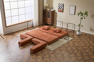 English Elm Floor Couch - Stylish Convertible Futon Sofa Bed With Armrests & Pillow Support In Orange Chenille W3723P344022