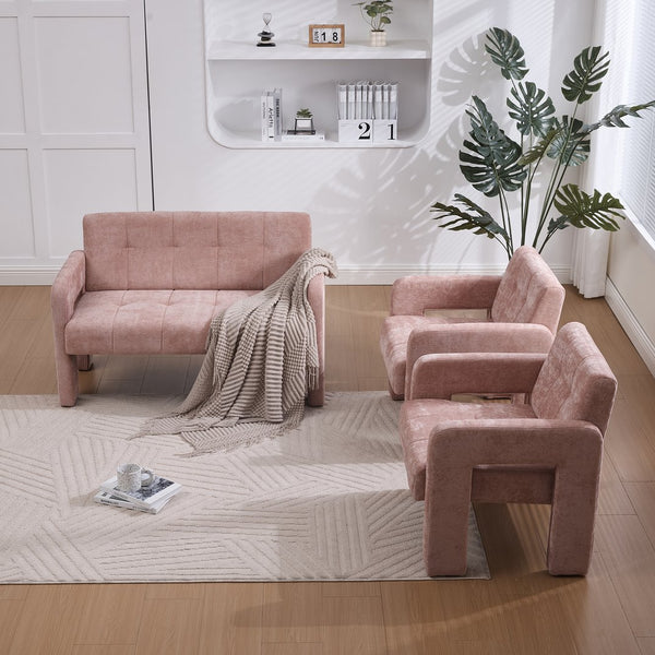 English Elm Nordic Ergonomic Double Armchair Upholstered Chenille Sofa 2-Seater Compact Lounge Chair 550LB Capacity Pink W395P380535