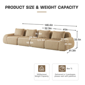 English Elm 146" Modular Flannelette Sectional Sofa Deep Seat Four Piece Living Room Couch Light Camel W714S01514