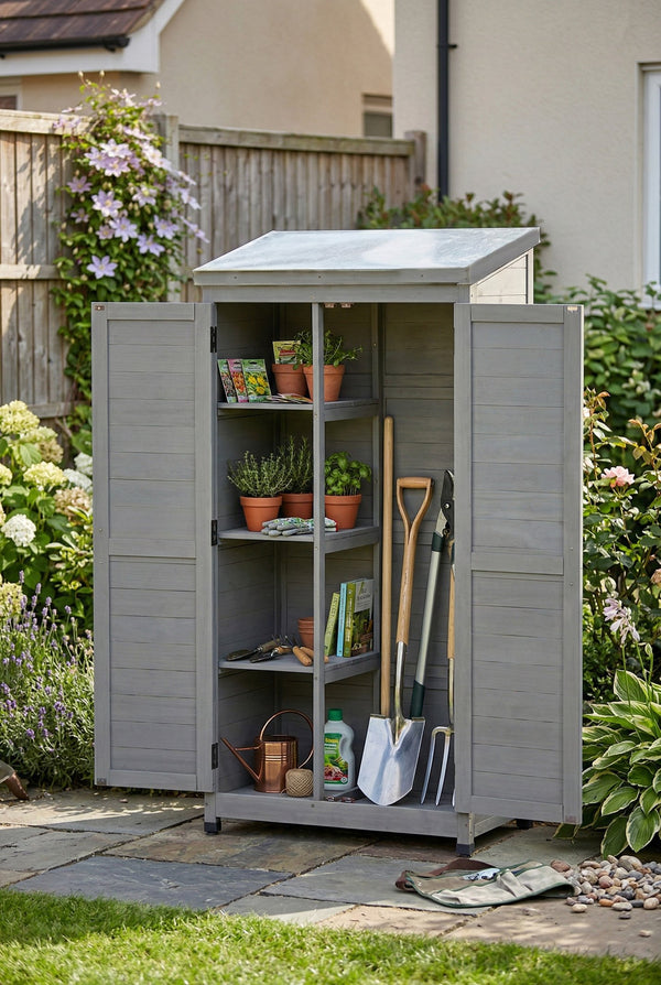 English Elm Outdoor Cedar Storage Cabinet with Rust-proof Metal Top for Patio Garden Use W1390121823
