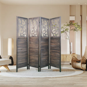 English Elm 4 Panel Carved Poplar Wood Folding Privacy Screen 6 Ft Artisan Cutout Room Divider W2701P189916