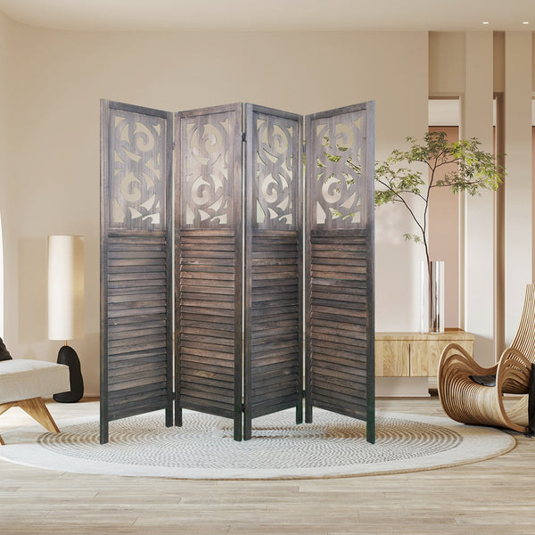 English Elm 4 Panel Carved Poplar Wood Folding Privacy Screen 6 Ft Artisan Cutout Room Divider W2701P189916