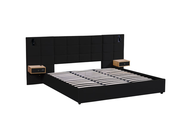 English Elm King Size Hydraulic Velvet Platform Bed With Usb, Reading Lamps & Storage Shelves For Modern Spaces W1413S00108