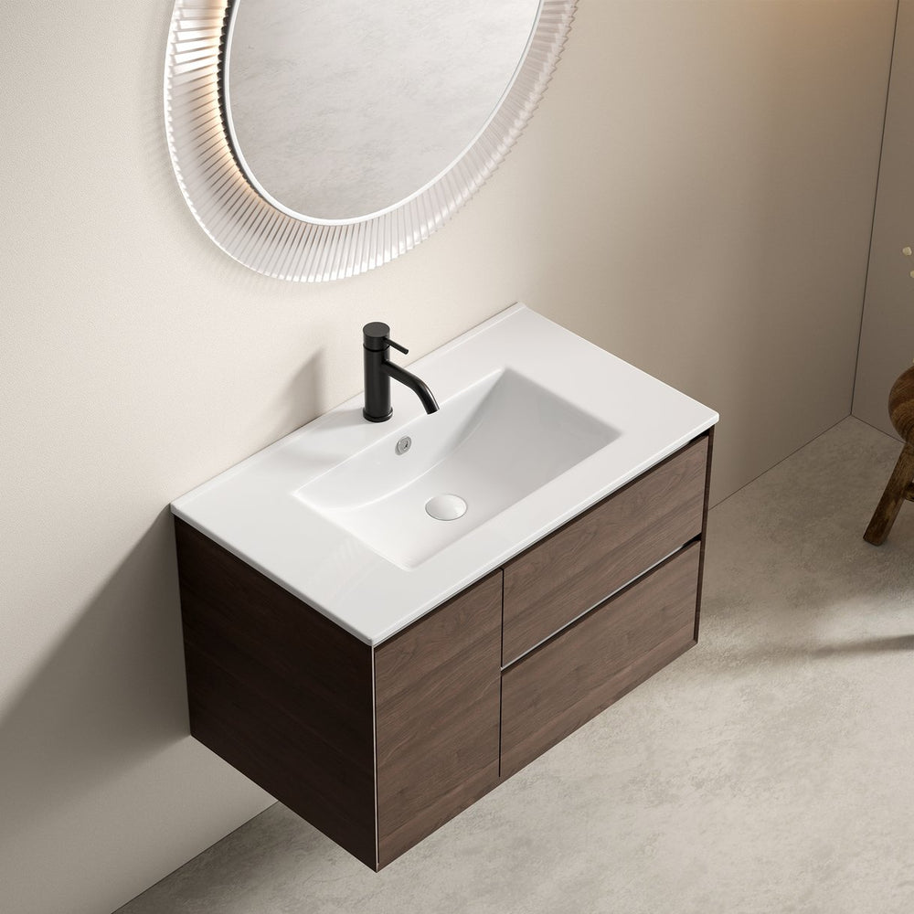 English Elm 30 Inch Ceramic Integrated Vanity Sink Top Glossy White Oval Basin with Overflow W3402P324603