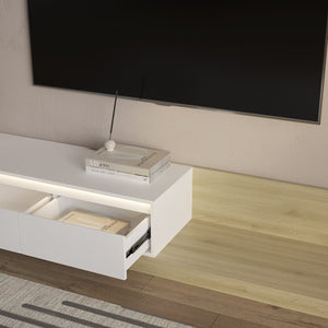 English Elm Modern Low Profile Media Cabinet with Led Lighting and Wood Storage for Living Room W1321P401002