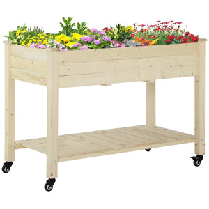 English Elm Outsunny Elevated Garden Bed With Lockable Wheels, Storage Shelf & Drainage For Small Spaces Gardening W2225P200902-GIGA