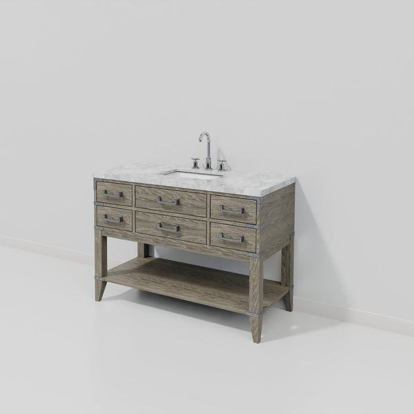English Elm Grey Oak Single Bathroom Vanity With Carrara Marble Top, Chrome Faucet & Ample Storage Solution B2731P260229