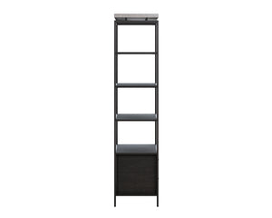 Sunpan Norwood Bookcase: Modern Concrete & Pine Wood Design with Black Metal Frame for Stylish Storage Solutions