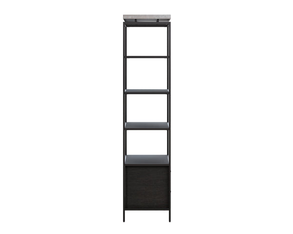 Sunpan Norwood Bookcase: Modern Concrete & Pine Wood Design with Black Metal Frame for Stylish Storage Solutions