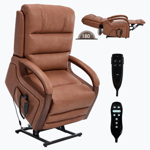 English Elm Power Lift Recliner with Dual Motor Massage Heat and Leatheraire Upholstery 350 Lb W1803S00079