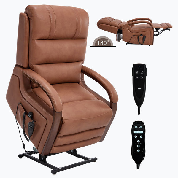 English Elm Power Lift Recliner with Dual Motor Massage Heat and Leatheraire Upholstery 350 Lb W1803S00079