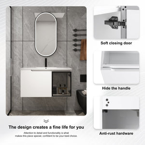 English Elm 36" Freestanding Bathroom Vanity Plywood Base Resin Sink Soft Close Storage W999S00525