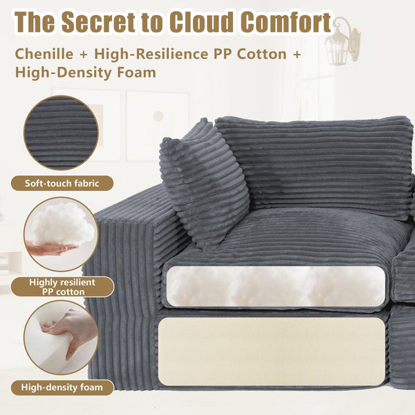 English Elm Modular Chenille Sectional Sofa Boneless Deep Seat Cloud Couch with Ottoman for Living Room Gray T5880S00001