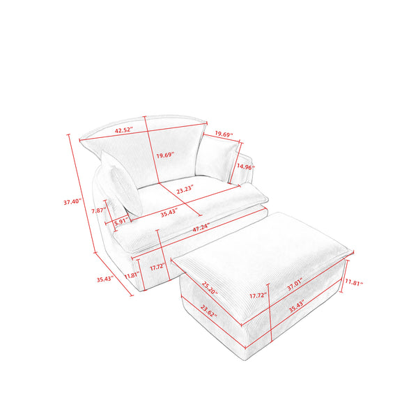 English Elm Convertible Compressed Sofa Chair Ottoman Corduroy Fold-Out Recliner for Small Spaces Dorm Apartments Green W1036P251813