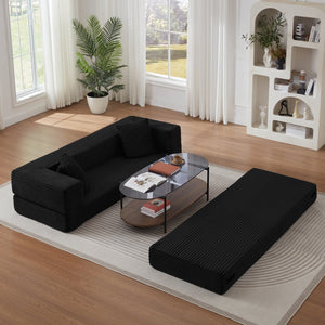 English Elm Modern Cord Fabric Convertible Sofa Sleeper Low Profile Square Frame for Apartments Black W3396P439851