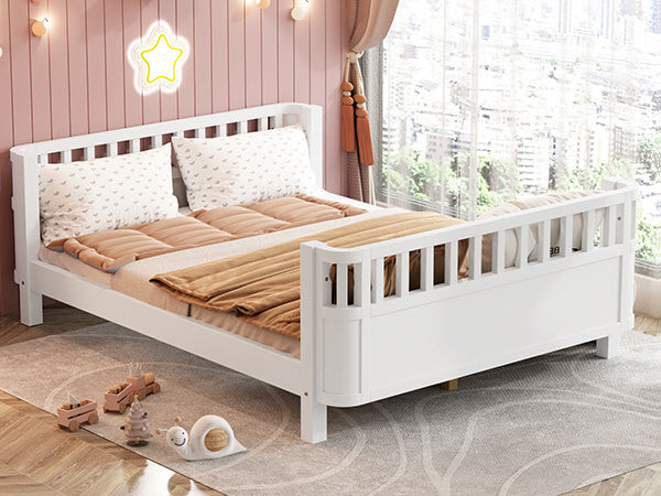 English Elm Twin Low Profile Pine Wood Kids Bed with Safety Rails and Fence Style Headboard W2593P367052
