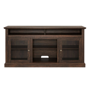 English Elm Modern TV Stand 60" Brown Entertainment Center for TVs up to 65" with Glass Doors, 3 Adjustable Shelves, Cable Management and Durable MDF Construction W2275P210030