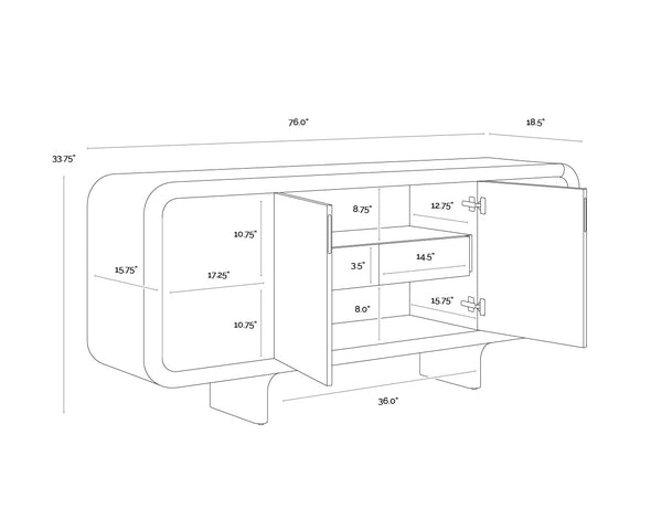Sunpan Pascoe Sideboard - Elegant Oak Wood Design With Rounded Silhouette & Ample Storage For Your Home Brown Wood 112036
