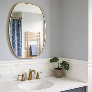 English Elm 24x36 Matte Metal Framed Oval Wall Mirror with Hd Glass for Bath or Entryway Gold W2203P474695