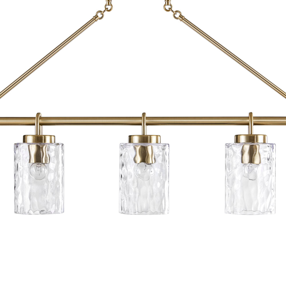 English Elm 5-light Modern Linear Chandelier with Textured Glass Shades, 45"W Iron Frame, Adjustable 54" Rod, Warm Ambient Lighting B035P280529