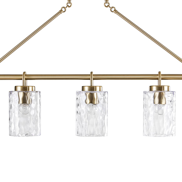 English Elm 5-light Modern Linear Chandelier with Textured Glass Shades, 45"W Iron Frame, Adjustable 54" Rod, Warm Ambient Lighting B035P280529