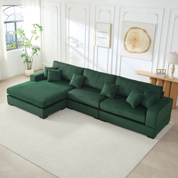 English Elm 148.03'' Mid Century Modern 4 Seat Sectional Sofa with Reversible Chaise for Living Room Green W876S00330