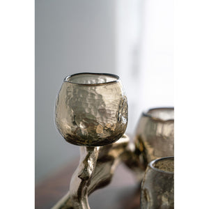 English Elm 15.7x9.1x7.9" Gold Aluminum Branch Votive Holder with Three Glass Cups for Glam Decor W2078P490404