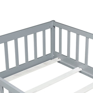 English Elm Twin Low Profile Rubberwood Floor Bed with Full Safety Fence for Toddler Rooms Grey W504P429333