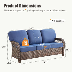 English Elm 75.2" Outdoor Pe Wicker Patio Sofa with T-back Cushions and Rust-resistant Steel Frame T3773P418416