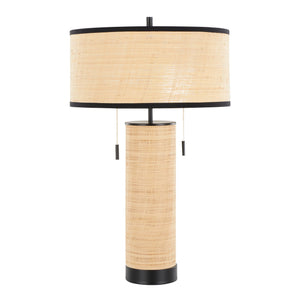 English Elm Cylinder Woven Rattan Table Lamp with Black Metal Accents for Modern Boho Spaces B202P224207