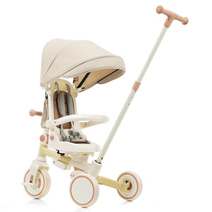 English Elm 7 in 1 Convertible Toddler Trike Aluminum Foldable Push Bike with Canopy for Ages 1 to 6 Yellow N726P248345Y